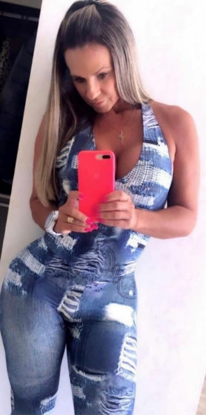Denim one piece jumpsuit