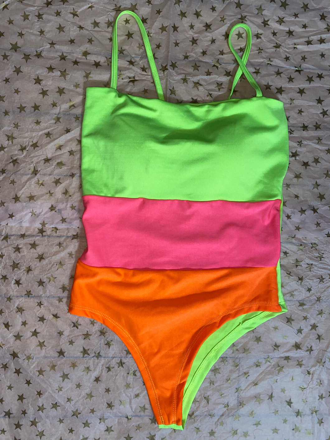 One piece tri color bathing suit